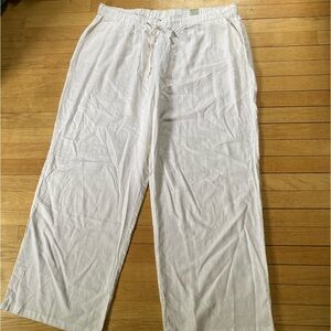 Ashley Stewart Wide Leg Pant Drawstring RN 147502 Rayon Linen White Women 22 NWT